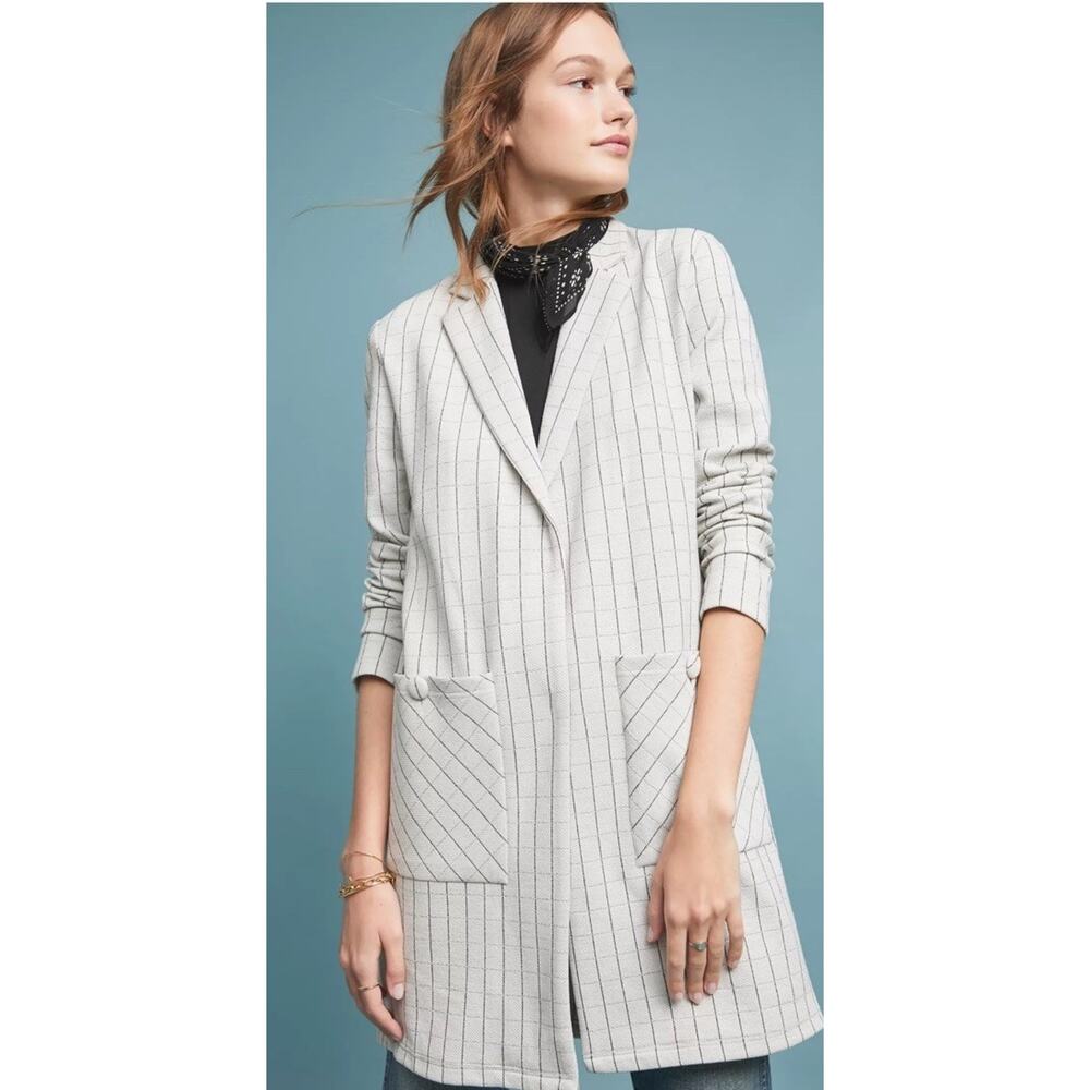 Harlyn Anthropologie Pinstripe Longline Blazer Jacket XS Chic Tailored Workwear